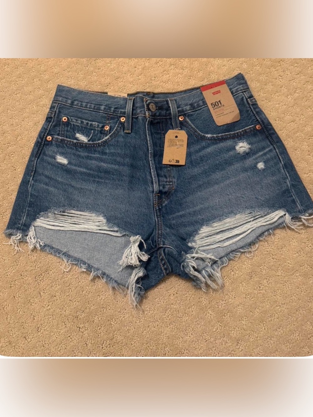 Levi's Distressed Dark Blue 501 Cutoff Jean Shorts